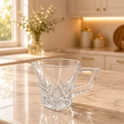 Glass tea cup with ribbed base