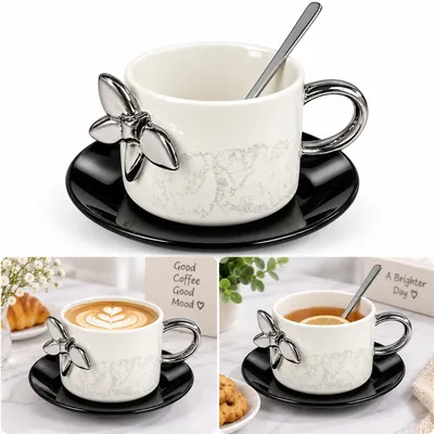 Floral Porcelain Mug with Saucer