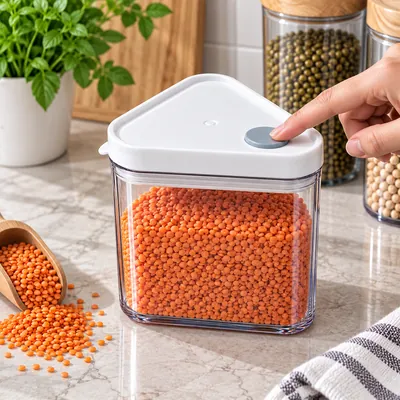 Food storage container with triangular lid