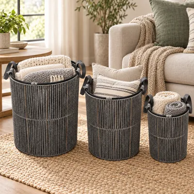 Straw Laundry Basket Set