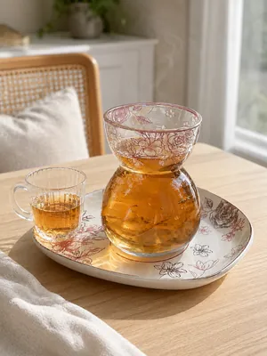 Porcelain Tea Set with Wooden Handle