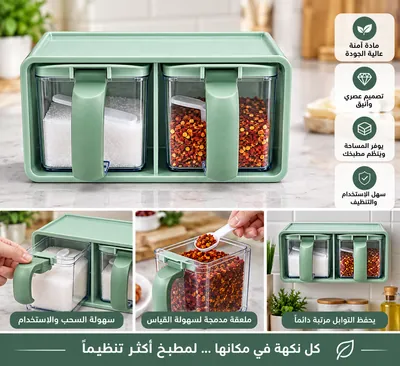 Spice container with double spoon
