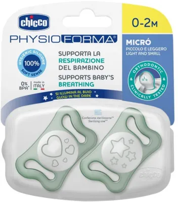 Chicco silicone pacifier duo 0–2 months Physio Micro glow – Chicco PhysioForma Micro Lumi