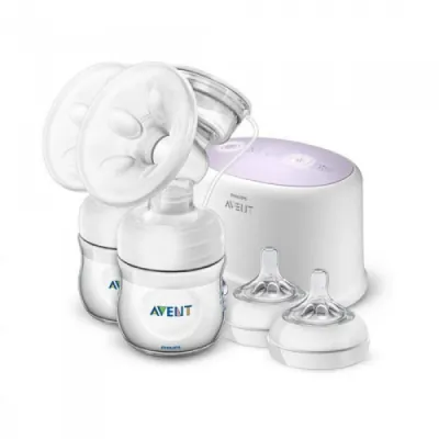 Philips Avent | Double electric breast pump with maximum comfort - orthopedic accessories | machine and 2 Natural bottles 125 ml