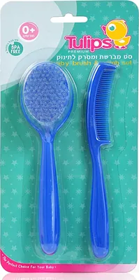 Tulips baby brush and comb set - light blue
