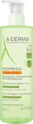 A-Derma Exomega Control Shower Gel for Body, Face and Hair for Irritated, Red and Very Dry Skin and Sensitive Skin