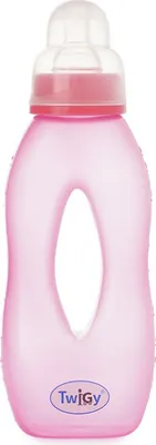 Twigy baby bottle 250 ml with comfortable grip, Flawless series, with cap (3M+) - Pink