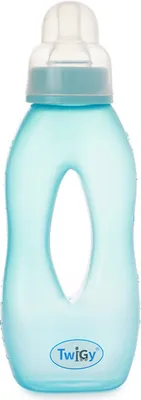 Twigy 'Comfort Grip' Enza Baby Bottle 250 ml, 3M+ with lid, Flawless series - Blue (250 ml)