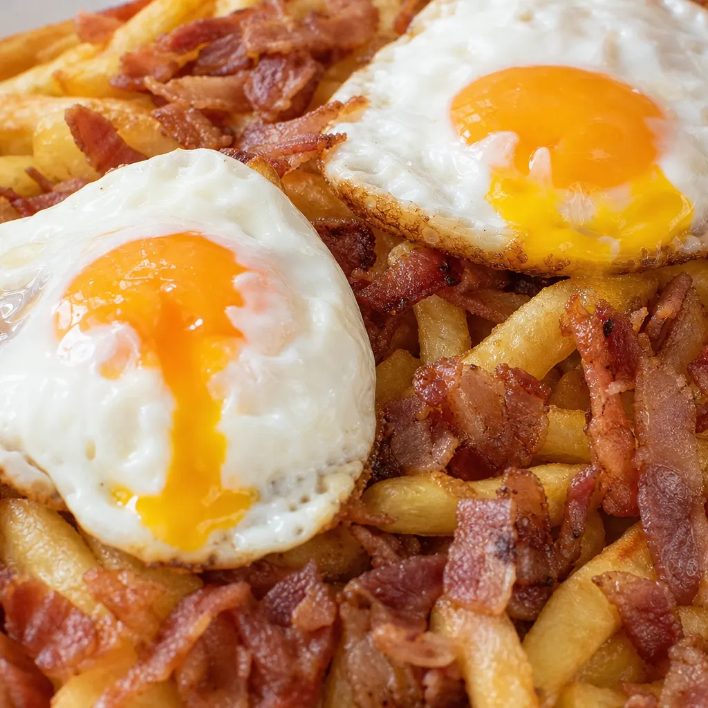 Batata frita com bacon e ovos