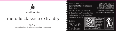 2022 Cortese Di Gavi Metodo Classico, extra dry DOCG