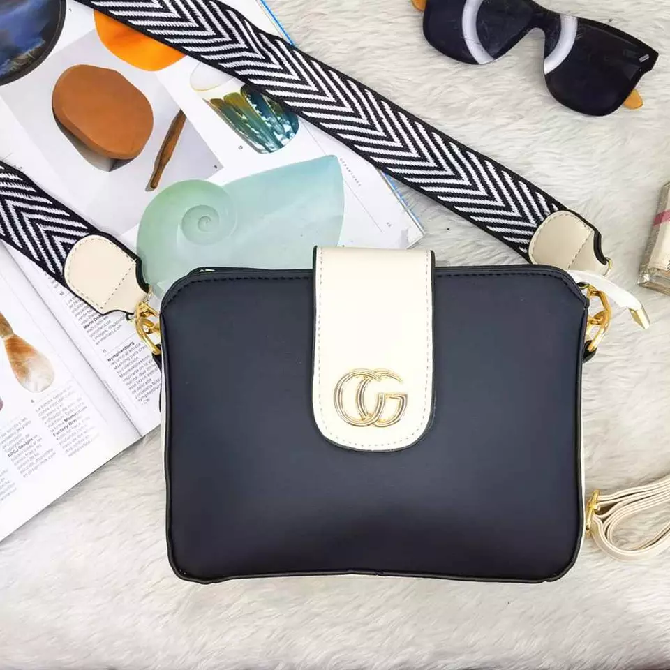 0 - bolsa para mujer modelo agata color negra con blanco