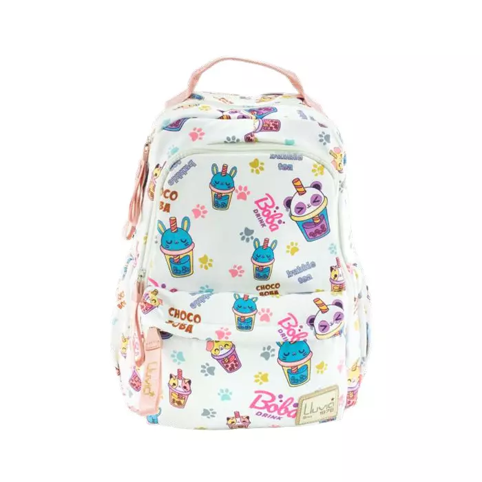 0 - Mochila escolar con detalles de boba drink para niña o joven