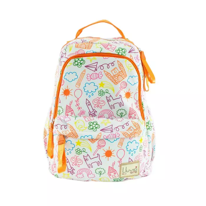 0 - Mochila escolar con detalles de dibujos para niña o joven