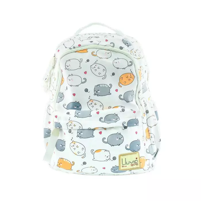 0 - Mochila escolar con detalles de gato japones para niña o joven