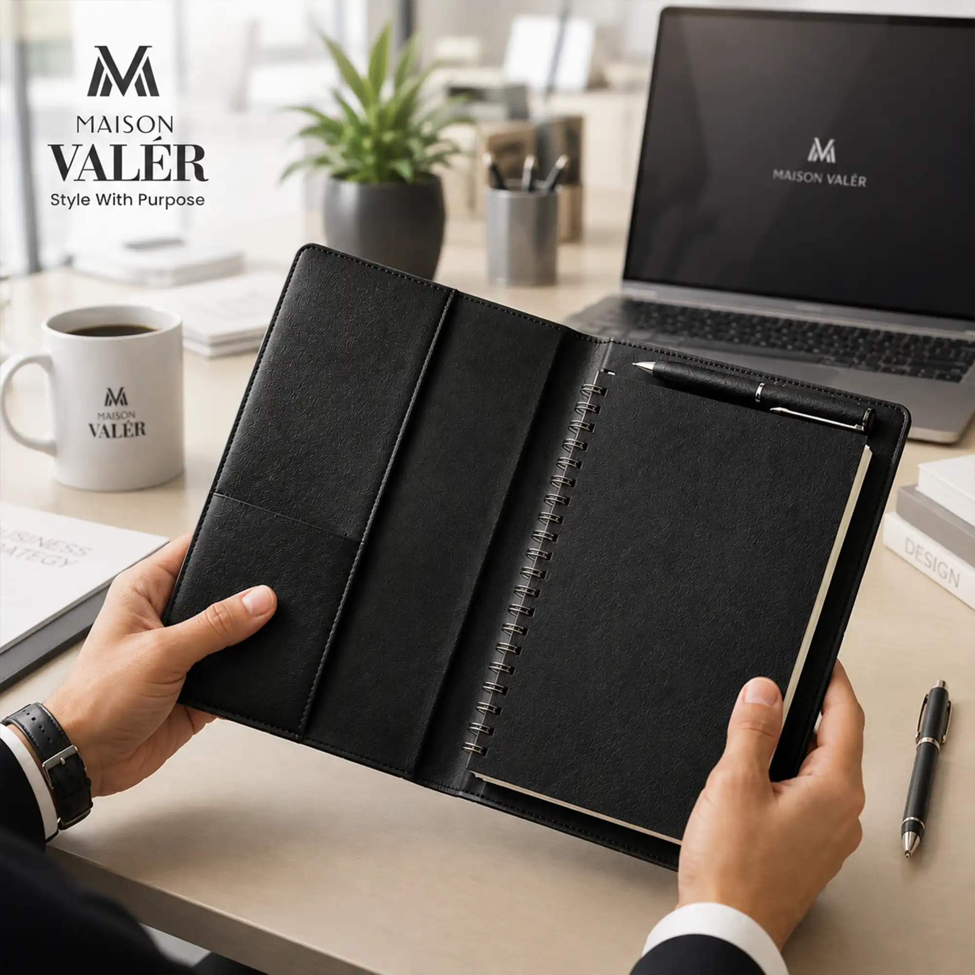 Maison Valer Executive Organizer with Magnetic Pen Holder Black