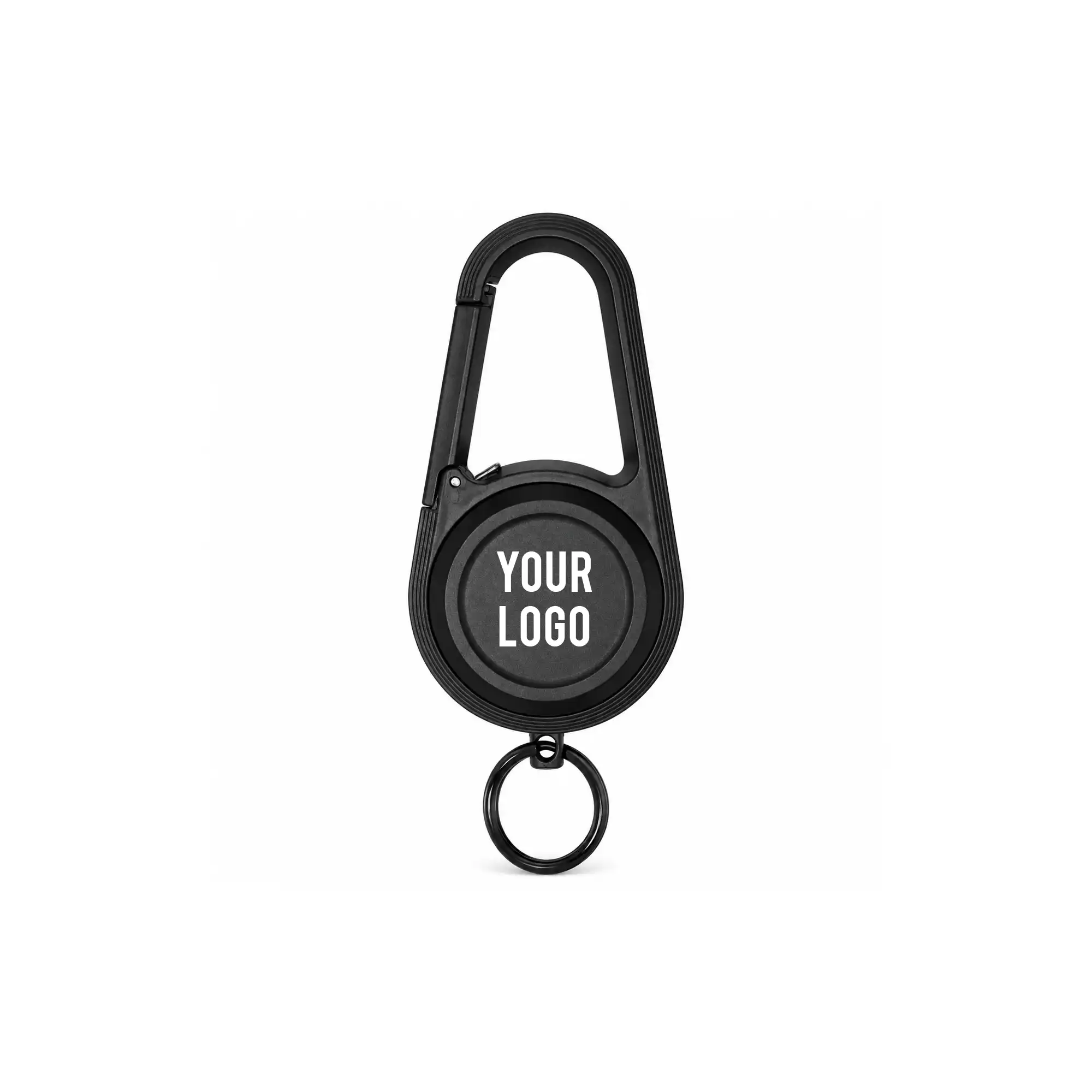 Latchex carabiner Bluetooth finder shown open with keyring, rotating cap and clip