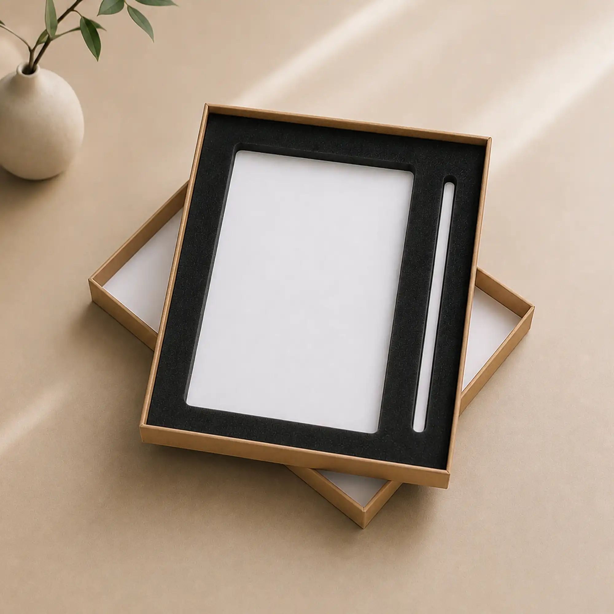 Brown Gift Box with Pen Notebook and Foam