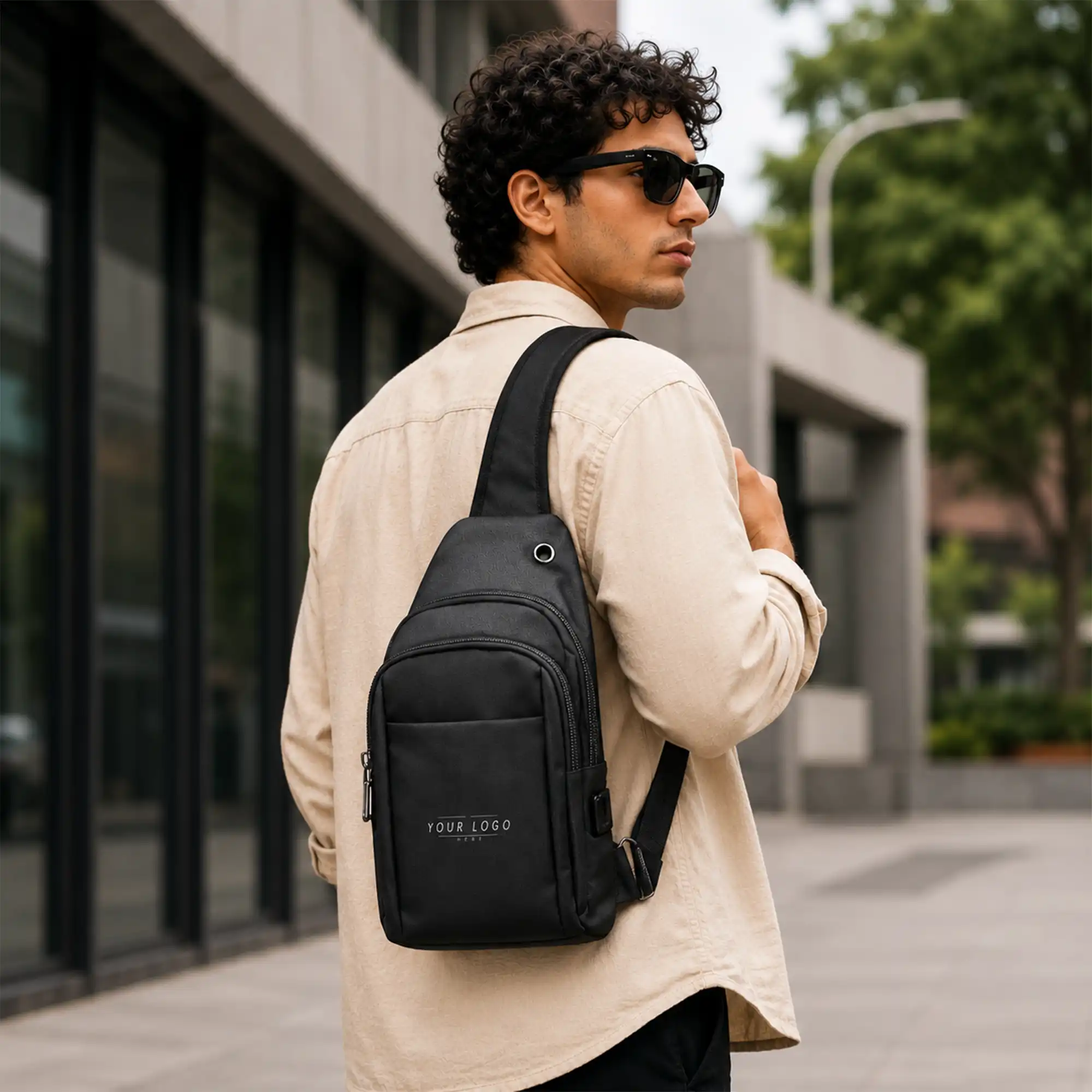 Compact black shoulder side bag with adjustable strap and zipper compartments  9. SEO Keywords Embedded: