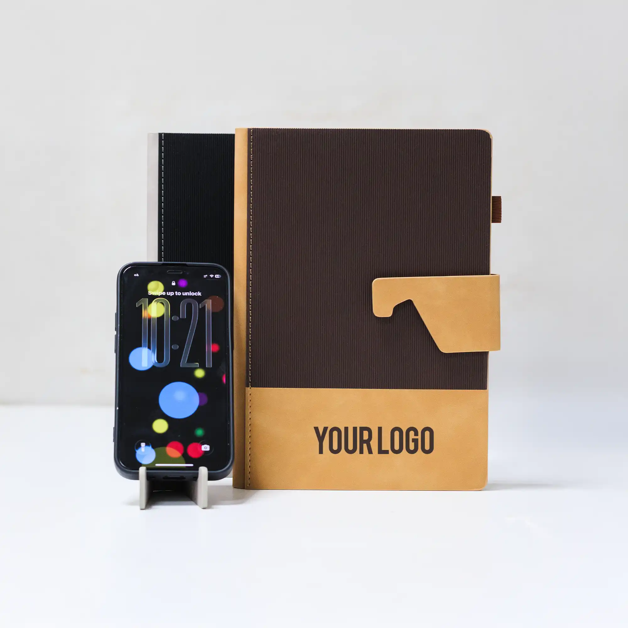Dual Tone A5 Notebook with Detachable Mobile Stand Brown