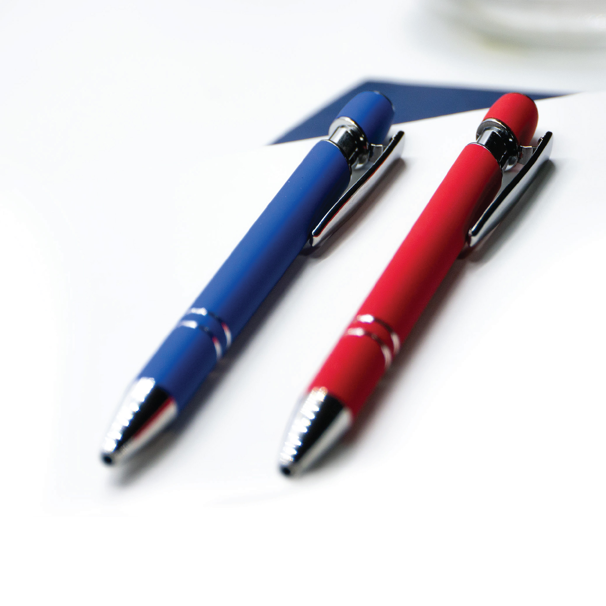 Metal Pen With Silver Ring And Stylus Blue