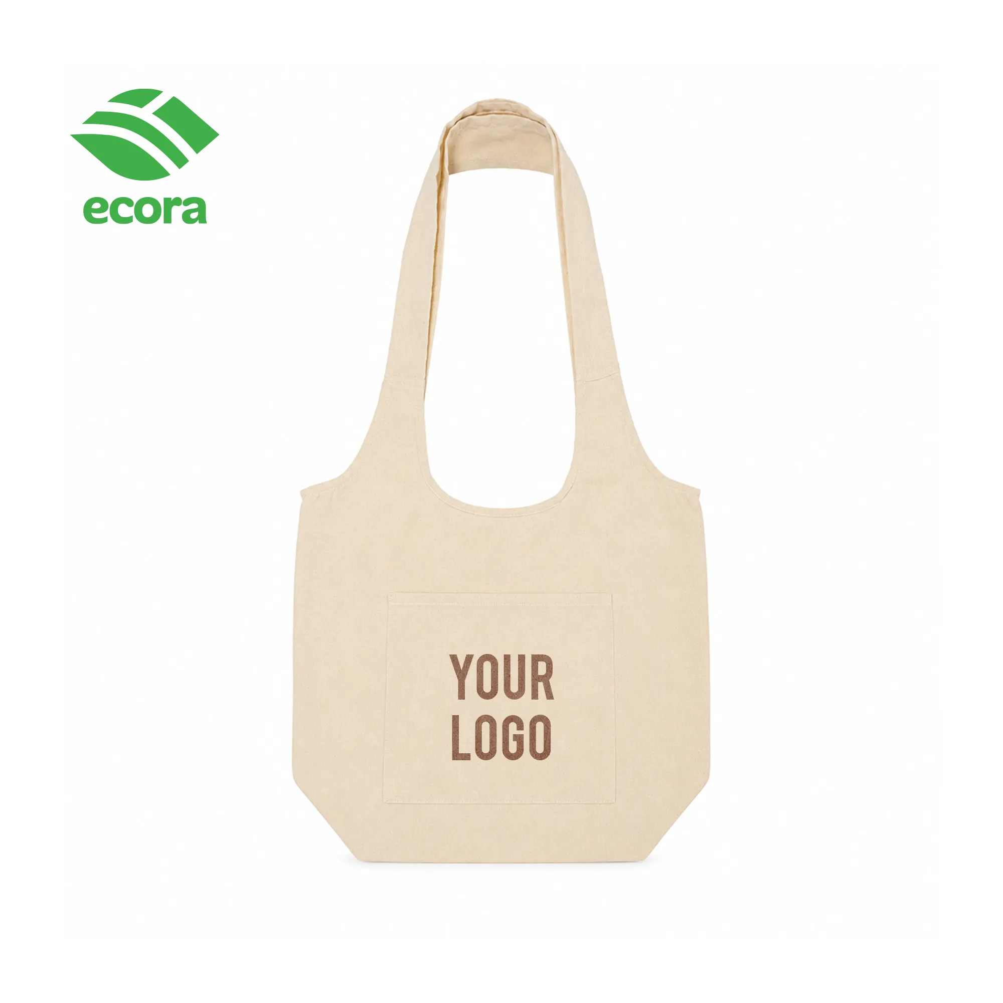 Toto canvas shoulder tote in natural with a large printed logo on the front panel
