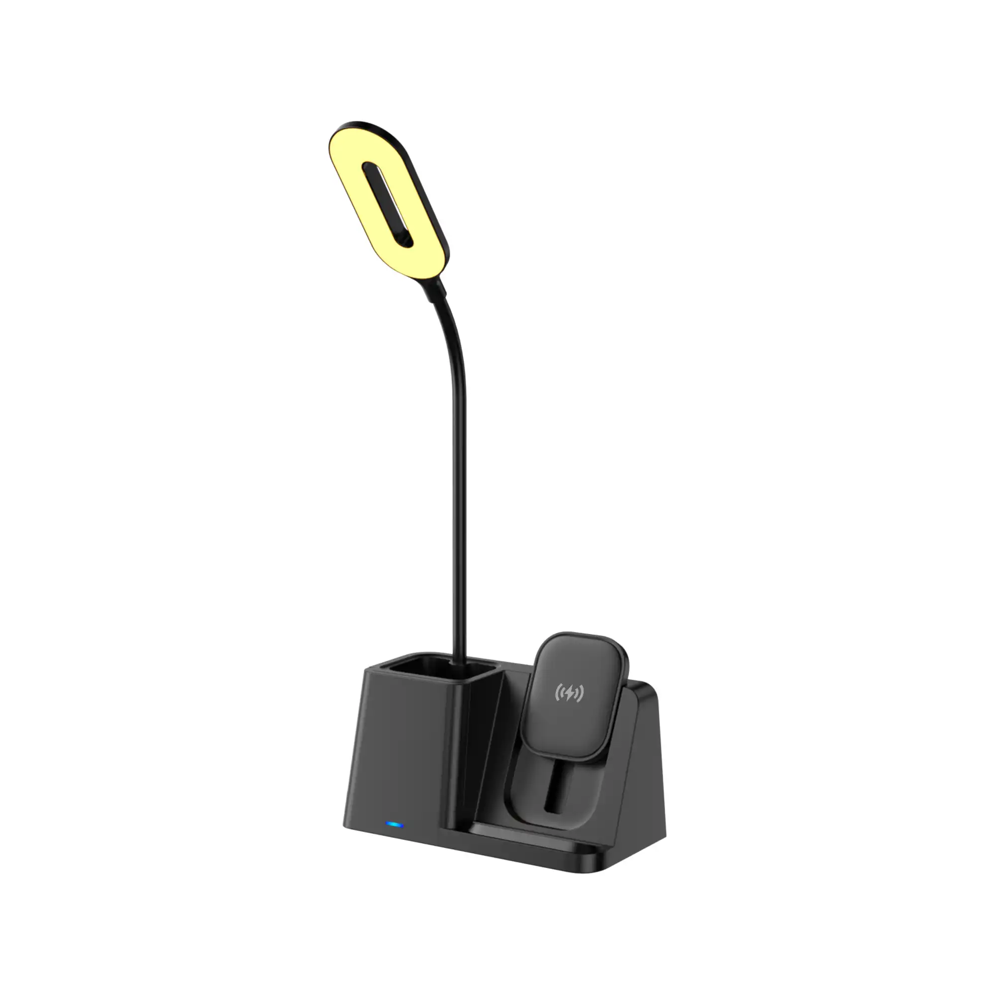 3-in-1 wireless charger with LED desk lamp and smartphone stand