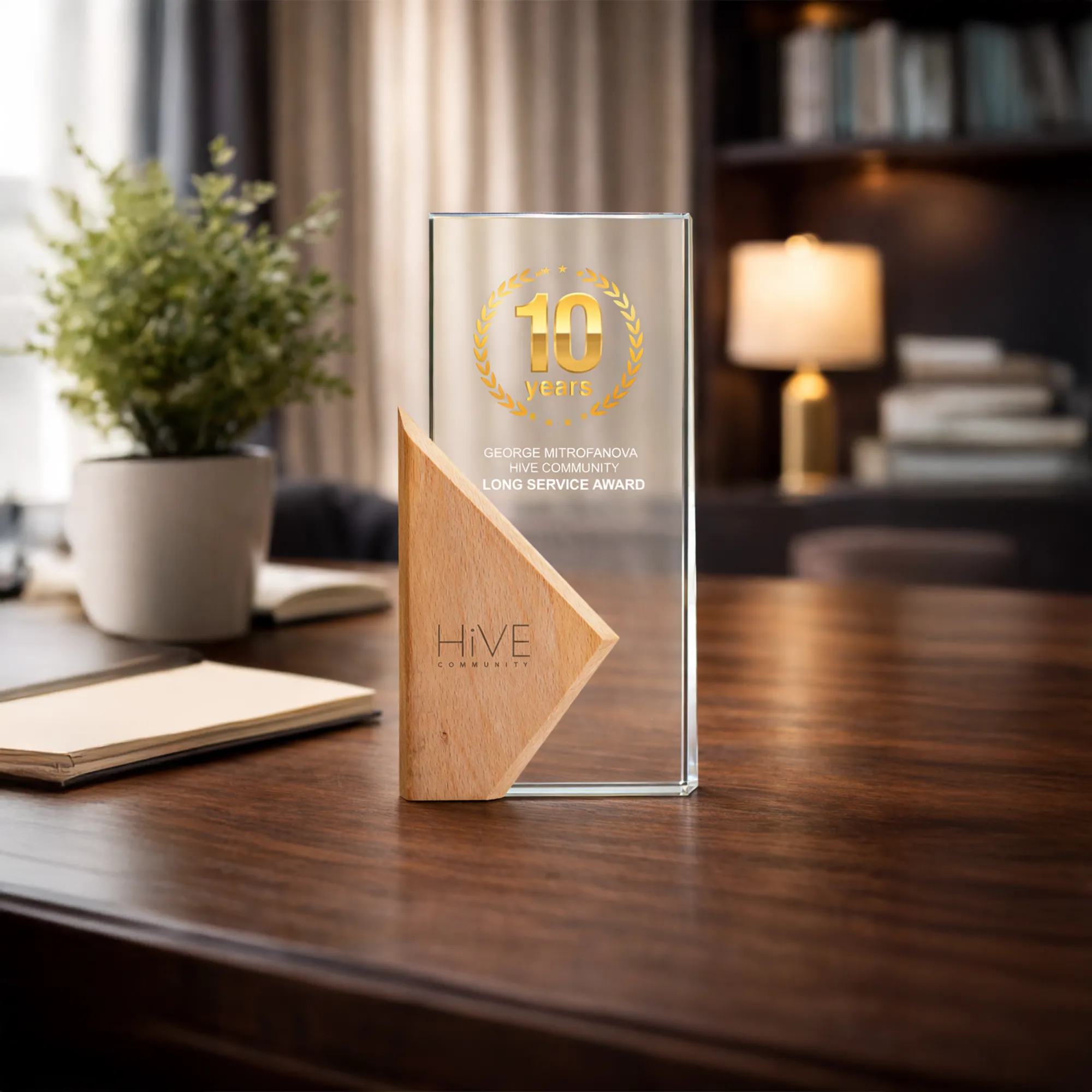 Rectangle Wooden Crystal Trophy