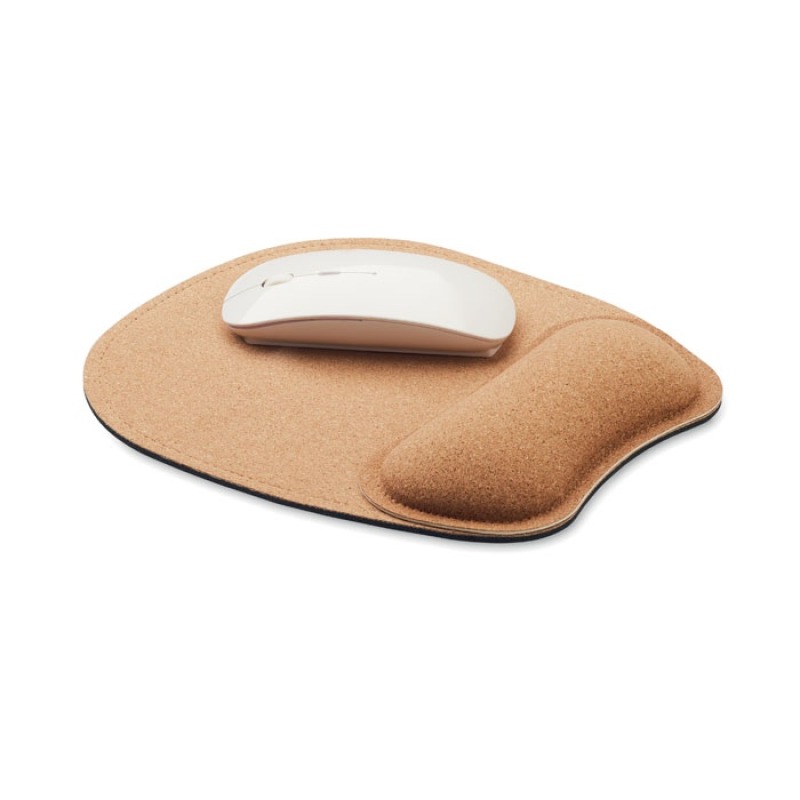Ergonomic cork mouse pad with wrist support and a non-slip rubber base