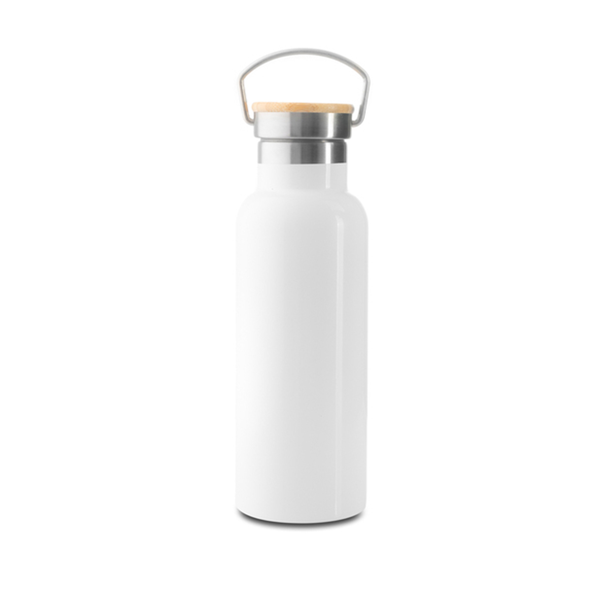 Insulated Bottle With Bamboo Cap White