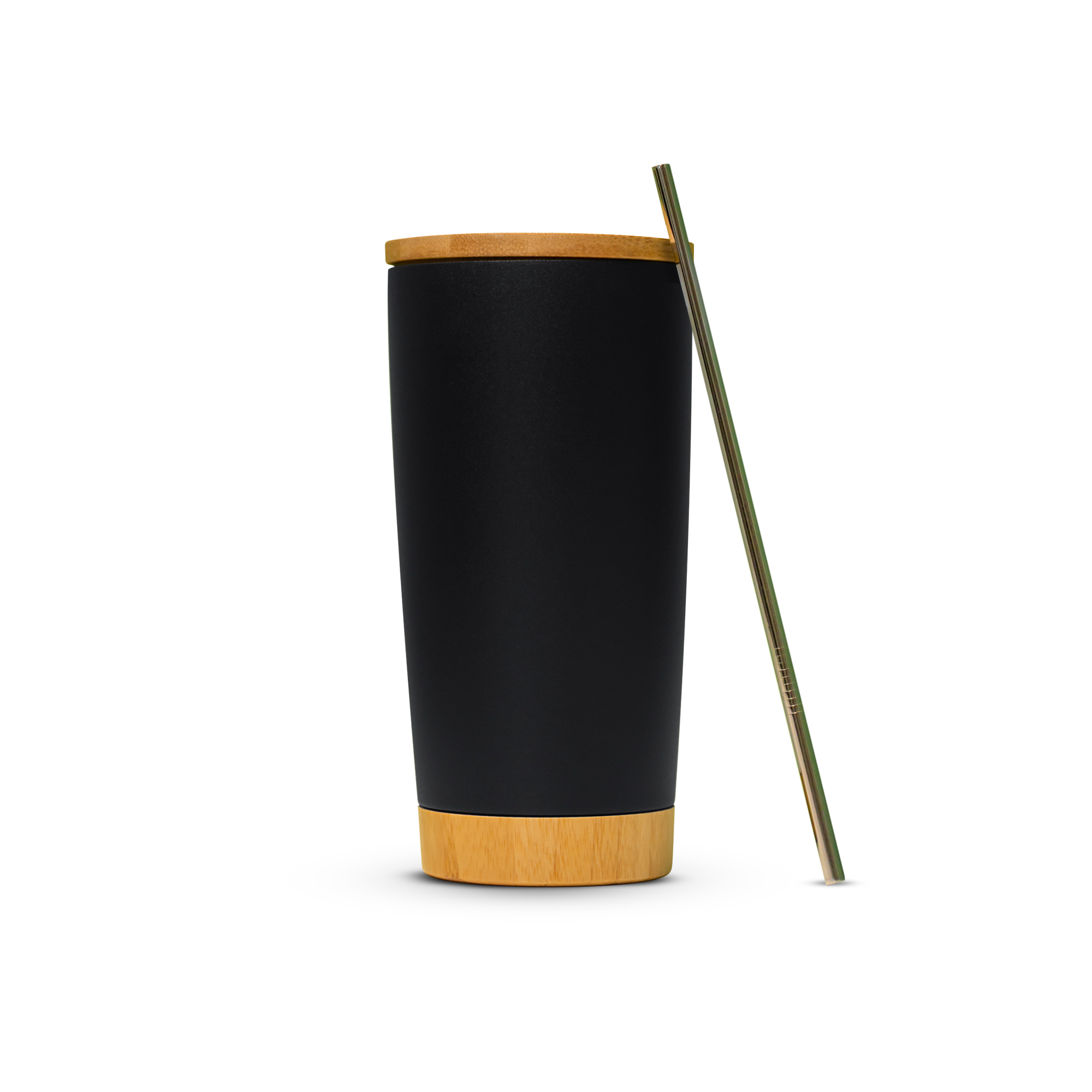 Stainless Steel Tumbler With Bamboo Lid And Base Black