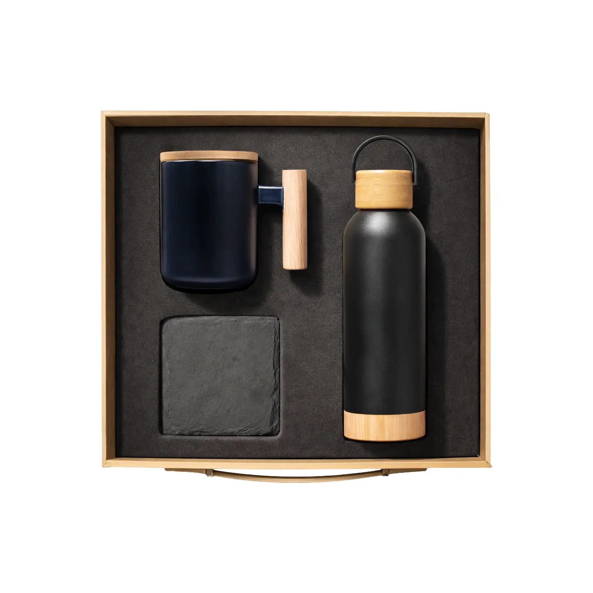 BlackStone Bamboo corporate gift set ceramic mug slate coaster bottle UAE