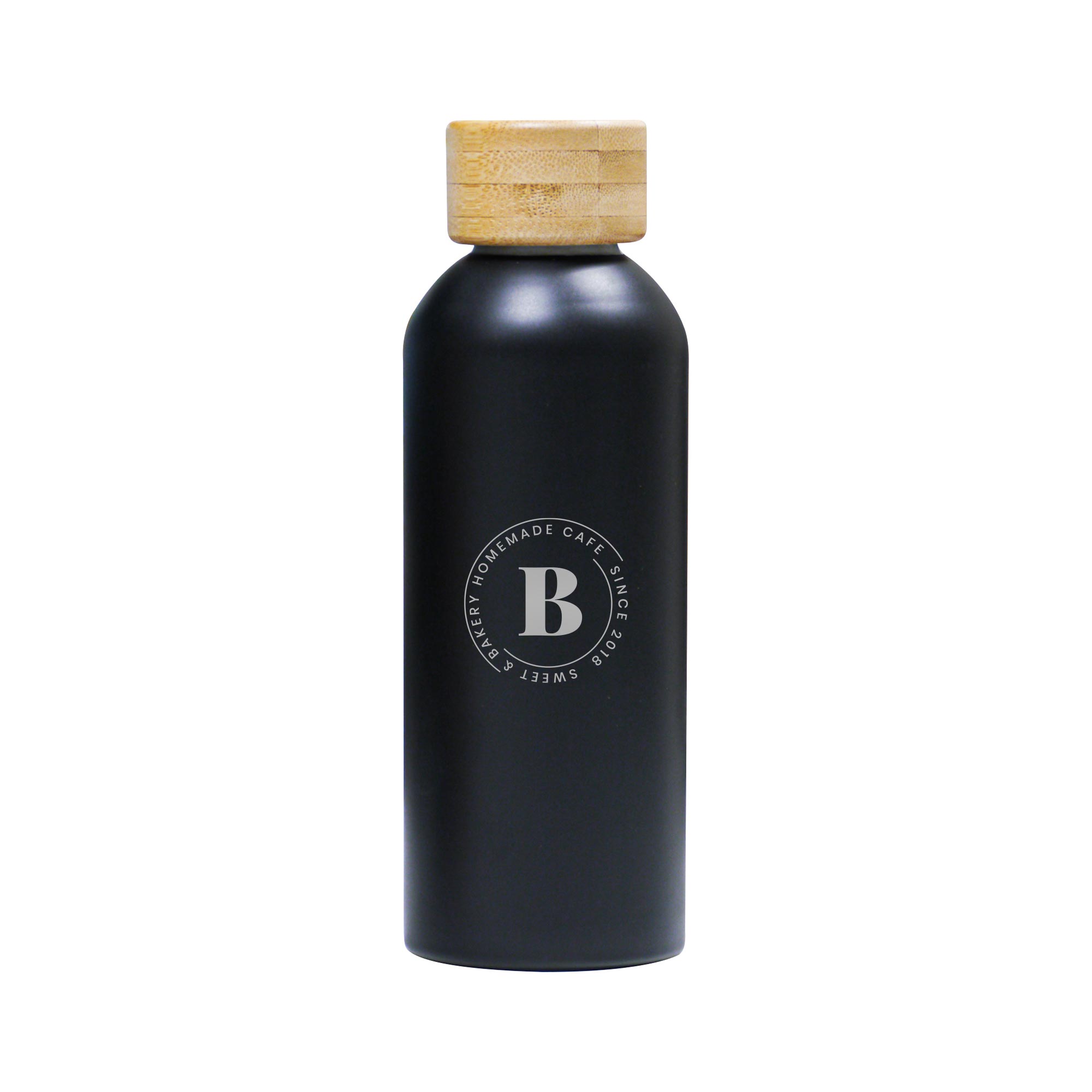 Insulated Bottle With Bamboo Lid Black