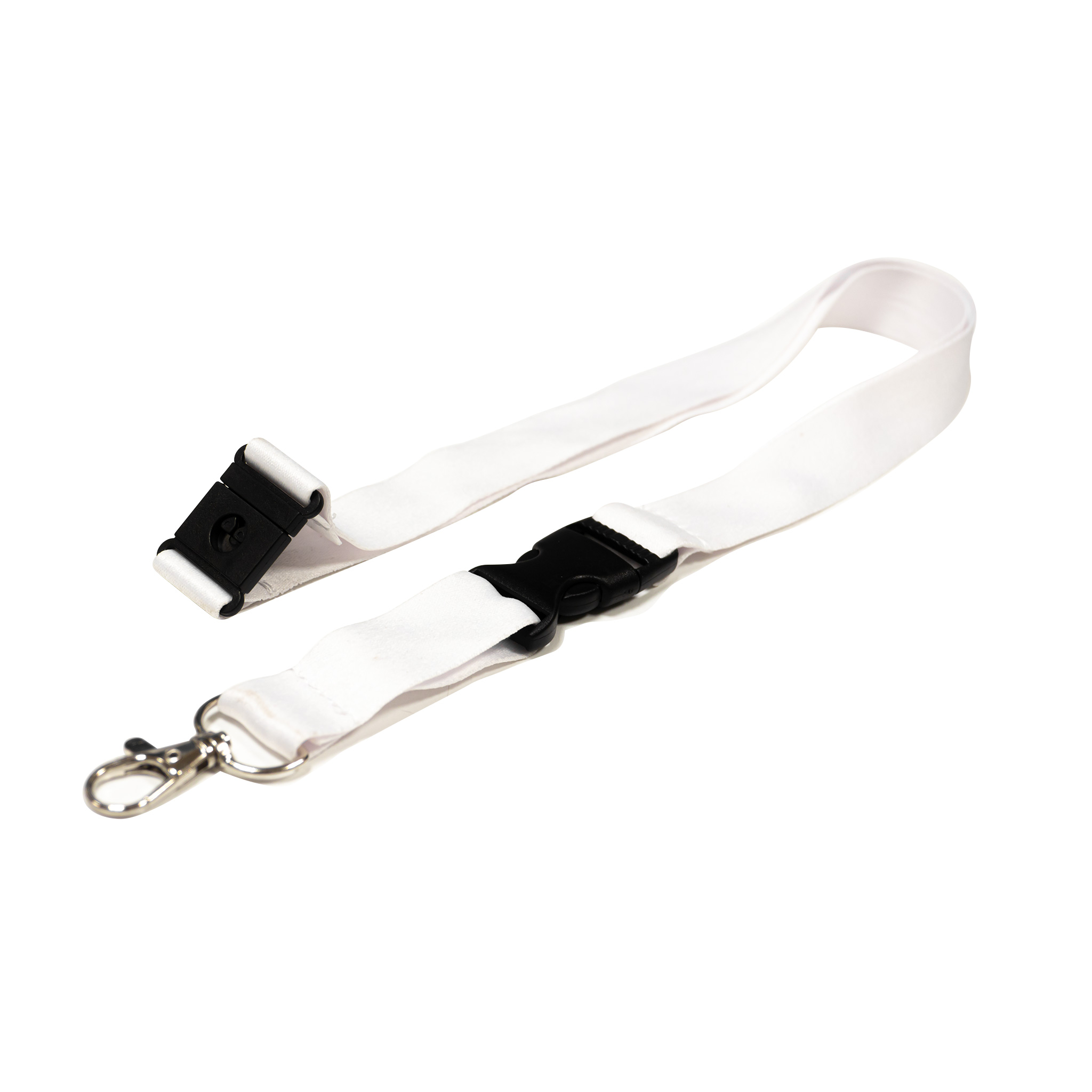 Lanyard With Buckle Metal Hook And Safety Clip White