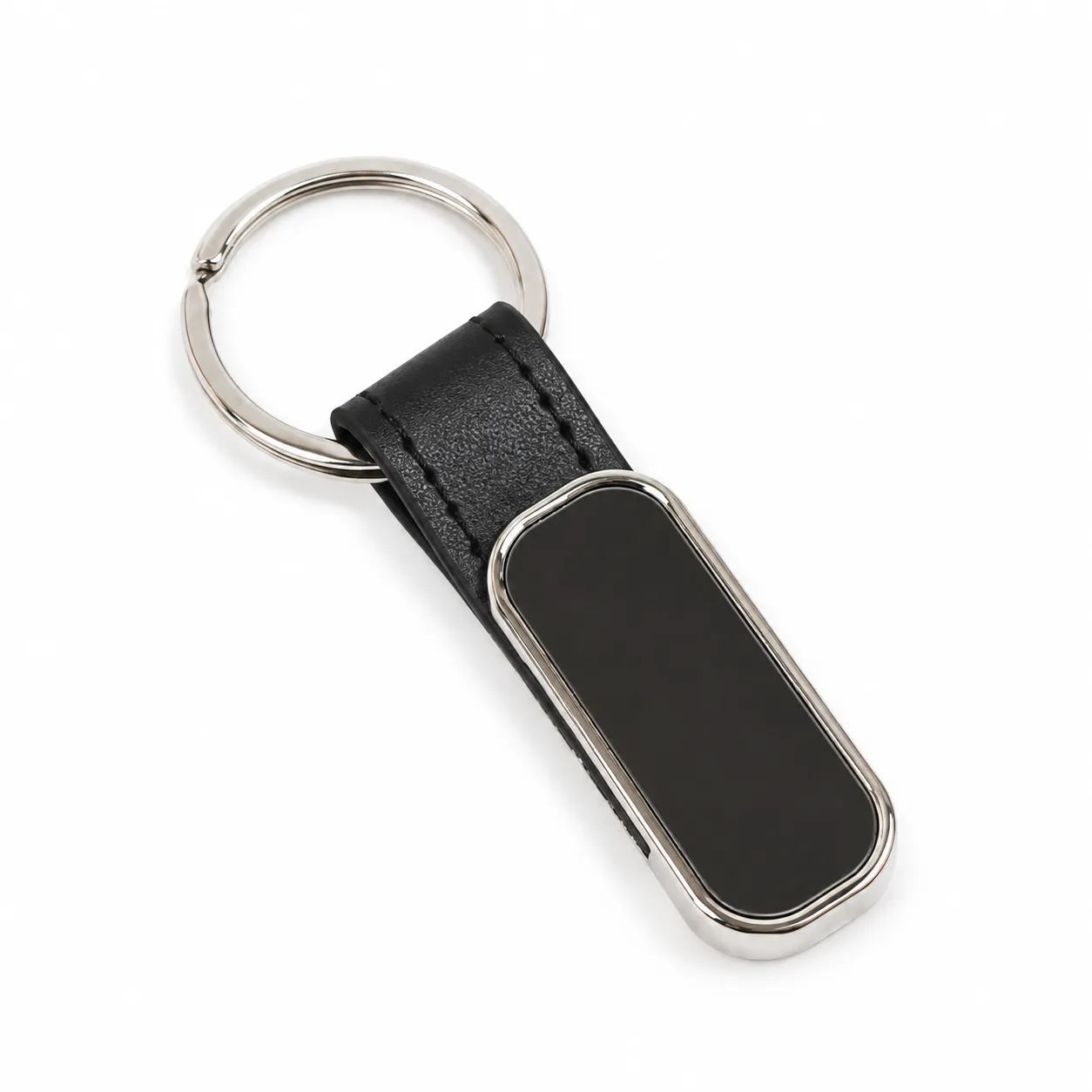 Silver Tag Leather Strap Keychain
