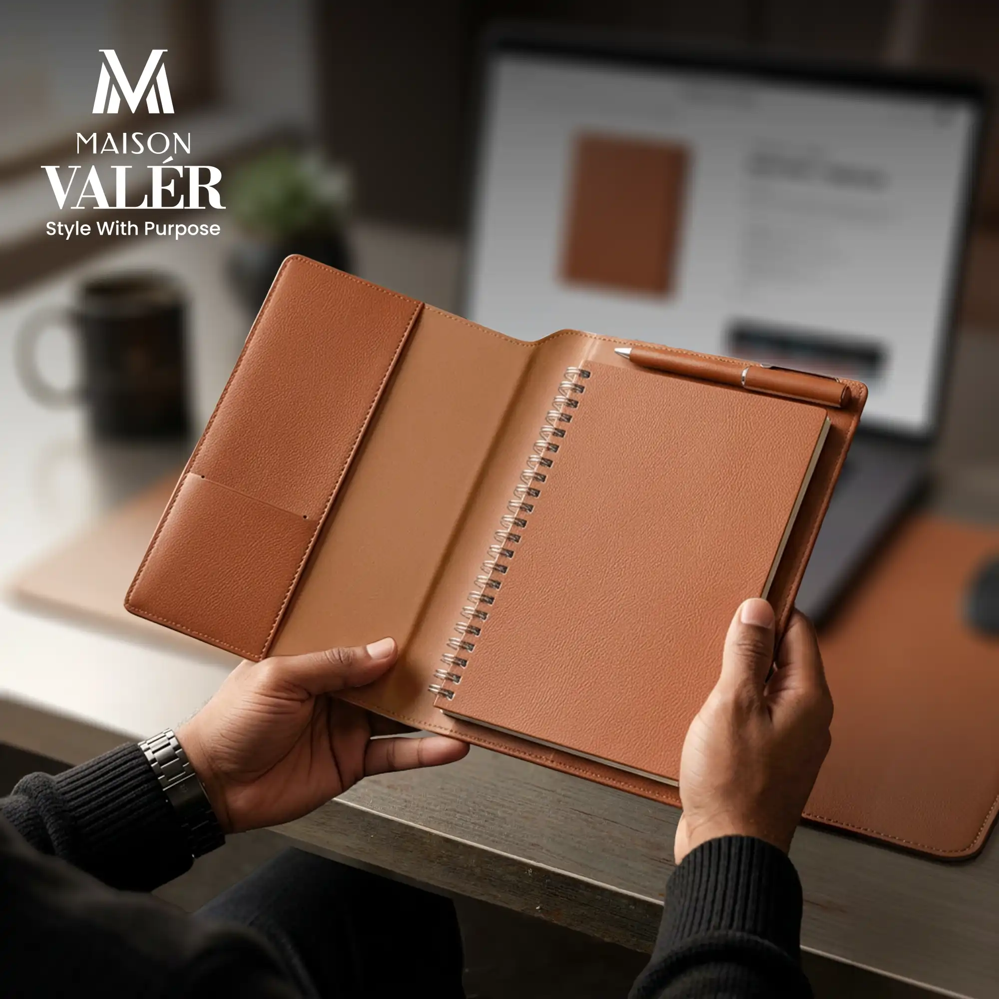 Maison Valer Executive Organizer with Magnetic Pen Holder Brown