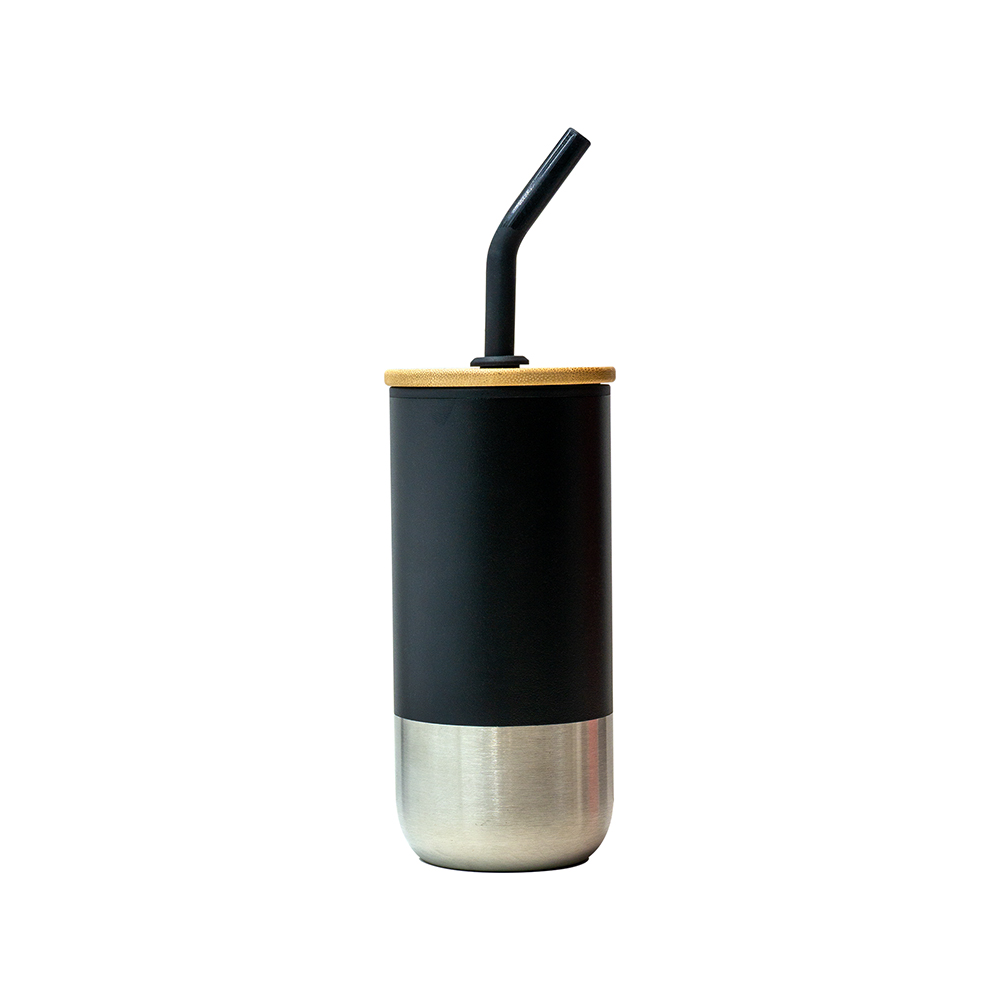 Black Eco Tumbler with Bamboo Lid and Straw