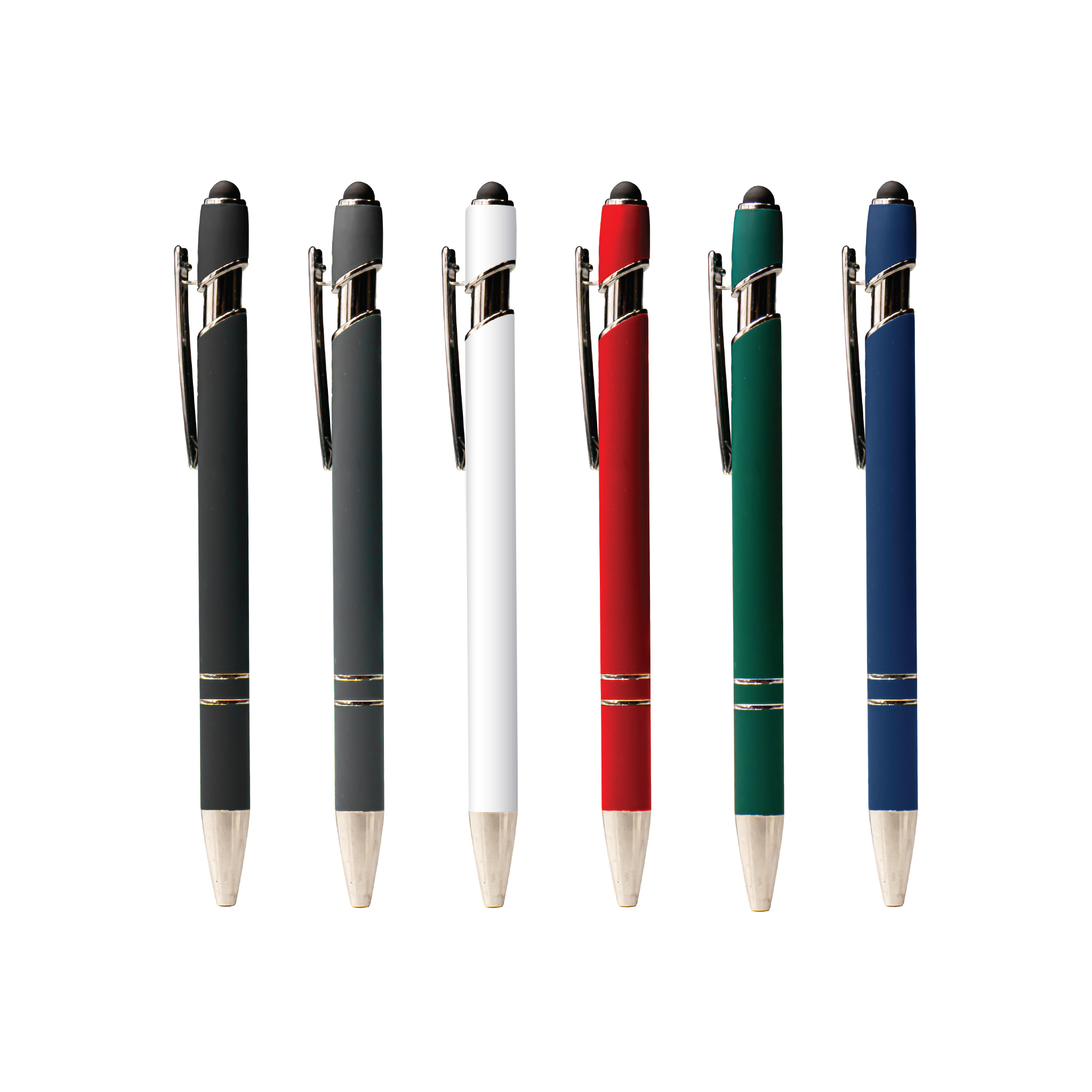 Metal Pen With Silver Ring And Stylus Gray