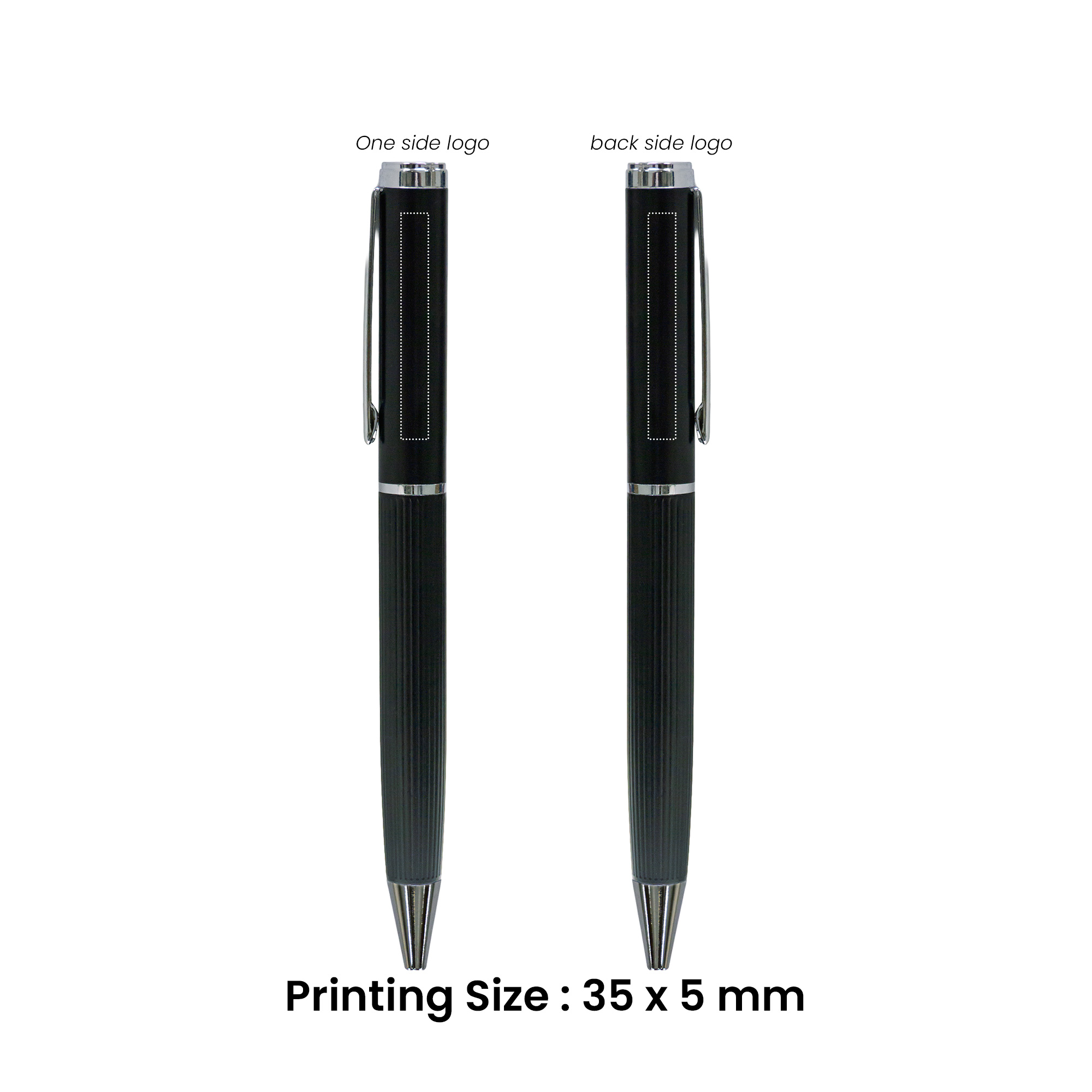 Black metal pen with lined barrel and silver clip – 11610BK