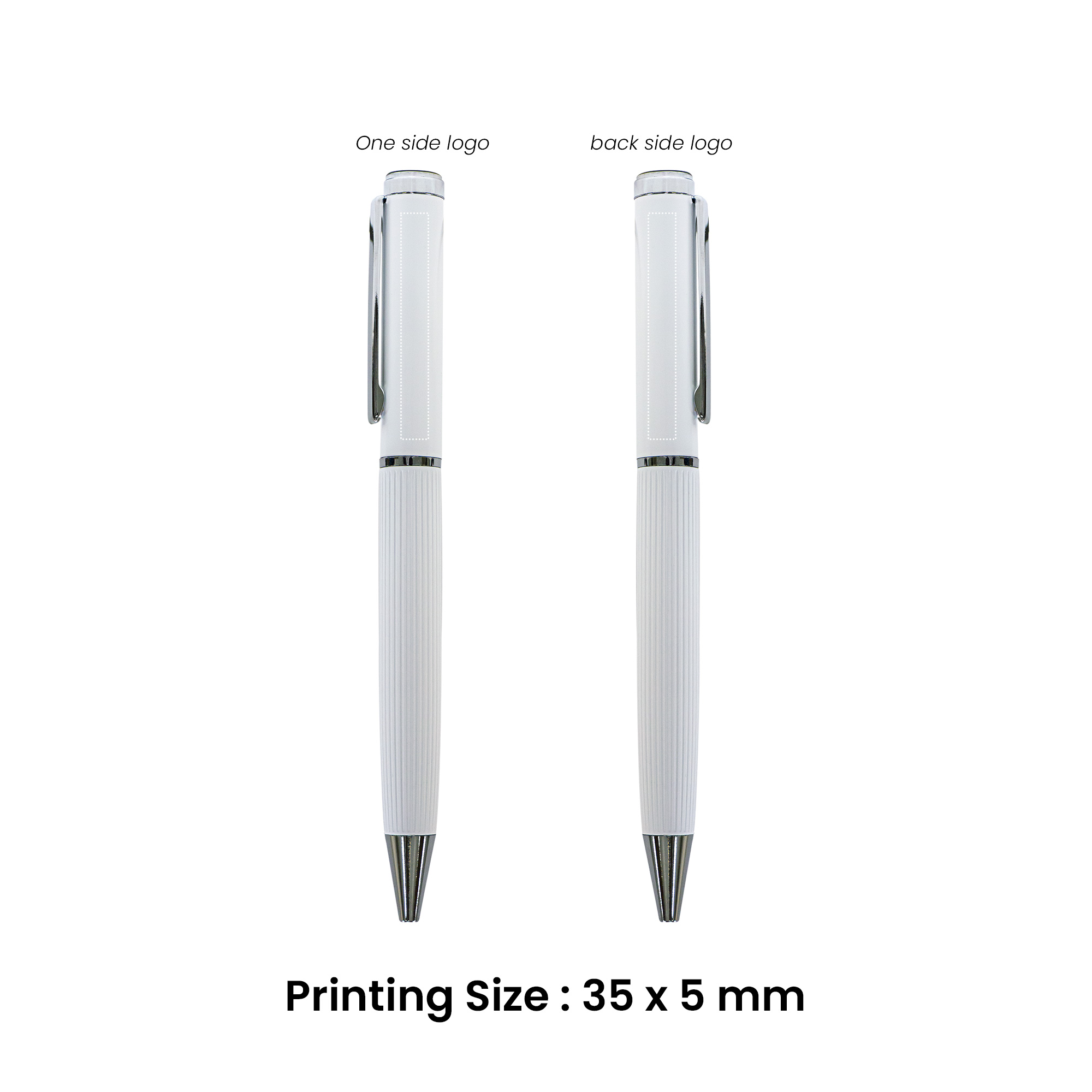 White metal pen with lined barrel and silver clip – 11610WT