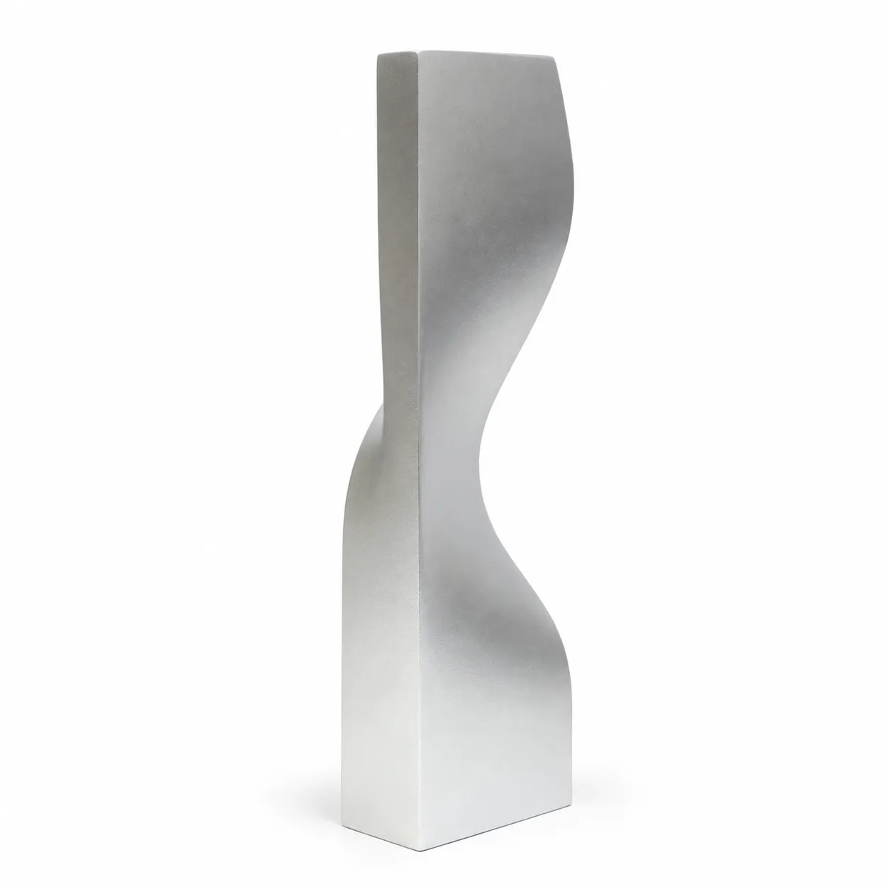Matte silver twisted crystal award, tall sculptural column shape