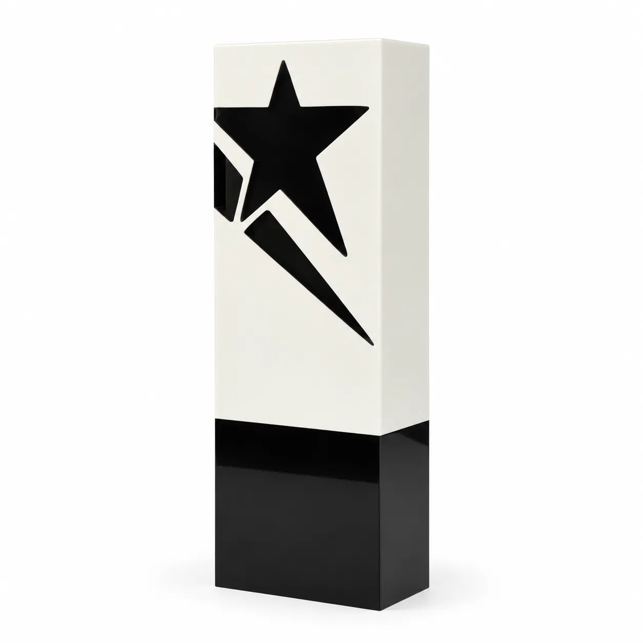 Two-tone crystal award with black star motif on white face