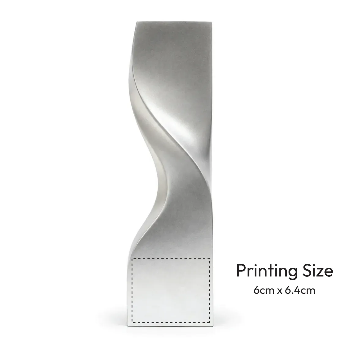 Matte silver twisted crystal award, tall sculptural column shape