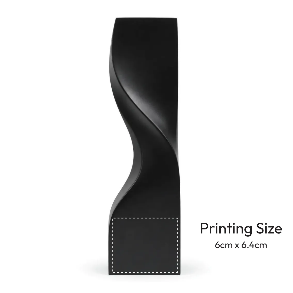 Matte black twisted crystal award, tall sculptural column shape