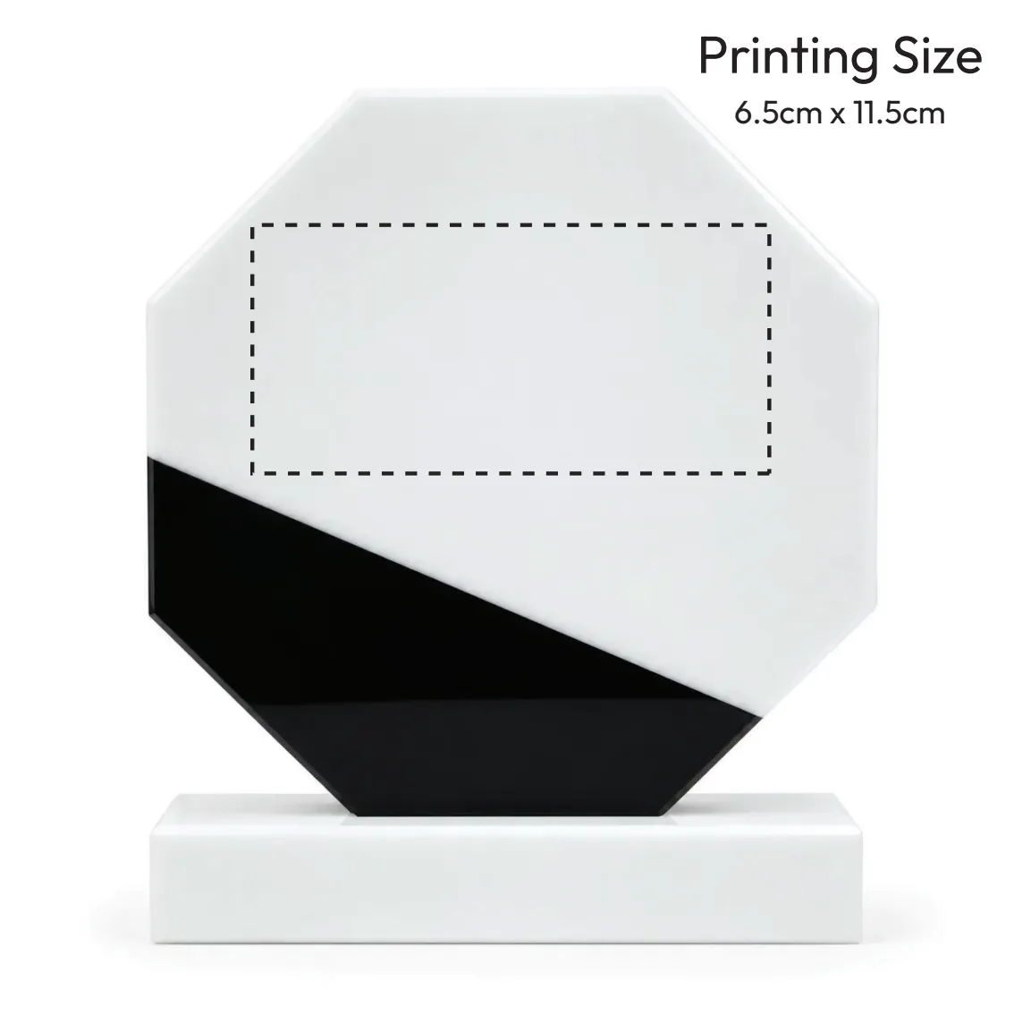 White marble octagonal crystal award on a desk