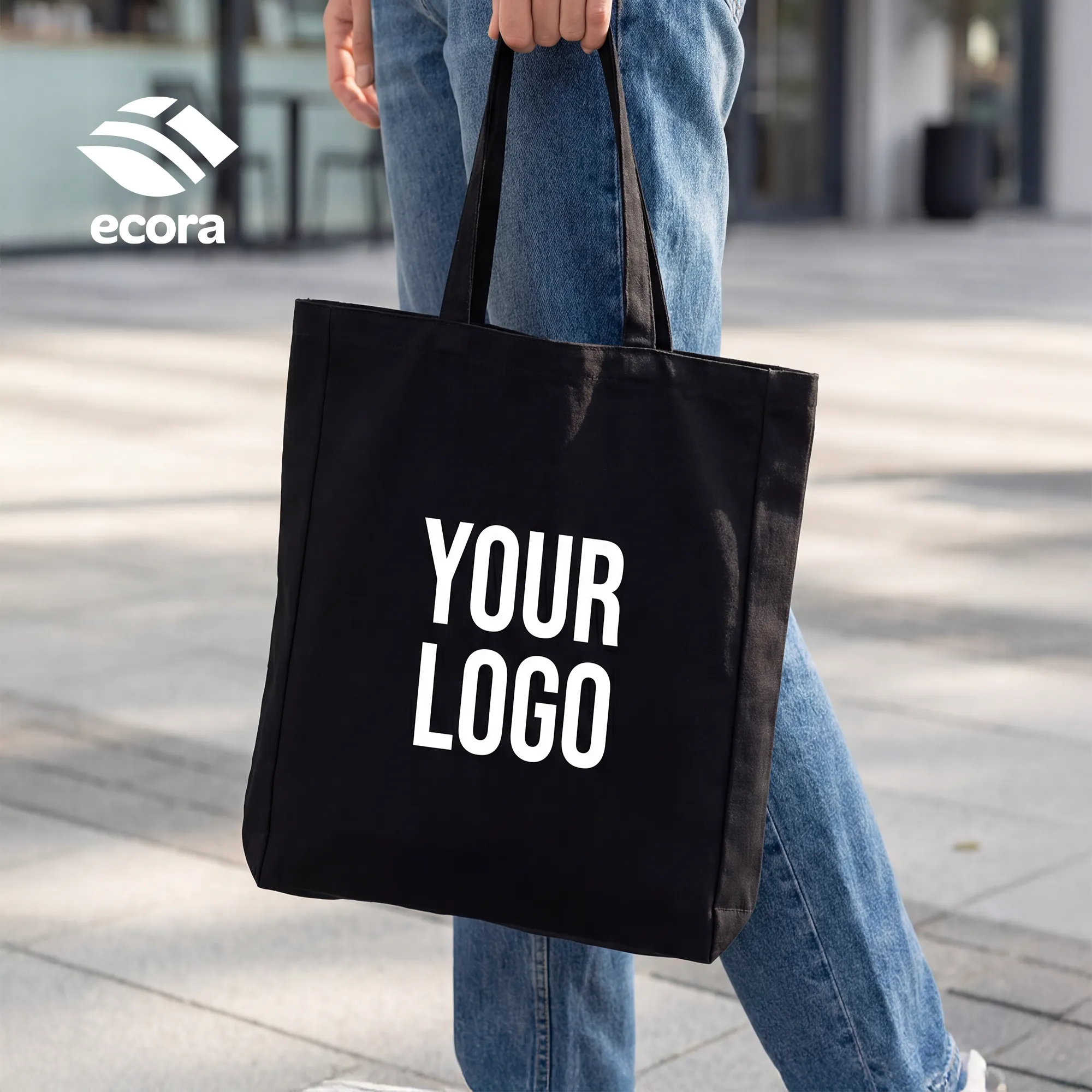 Veiro canvas shopping bag shown open with documents inside to demonstrate capacity