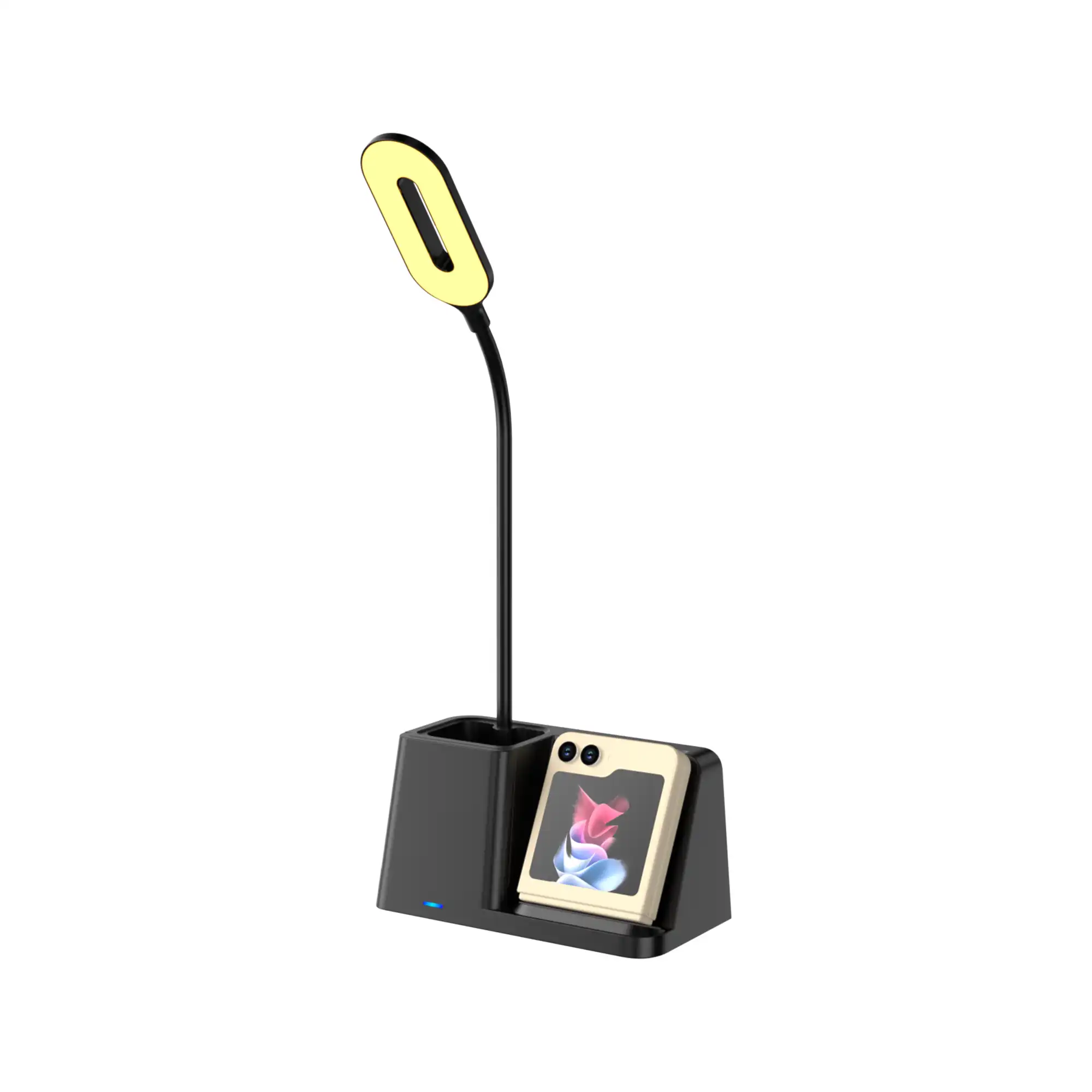 3-in-1 wireless charger with LED desk lamp and smartphone stand