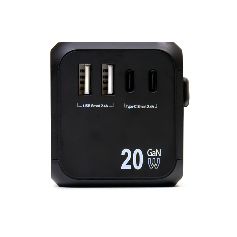 Universal travel adapter with 3 Type C and 2 USB A ports
