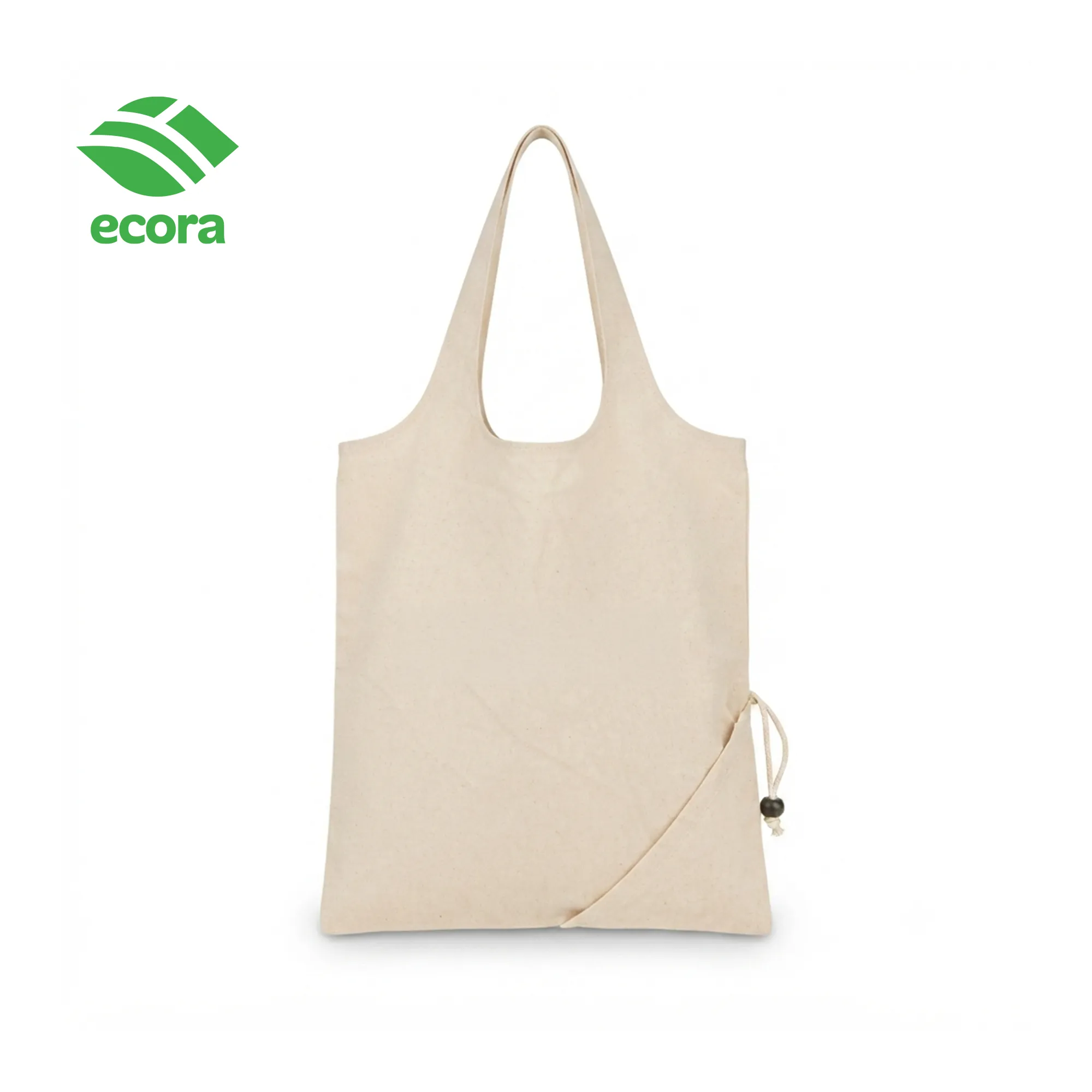 Folva foldable canvas shopping bag opened to full size with the front logo area visible
