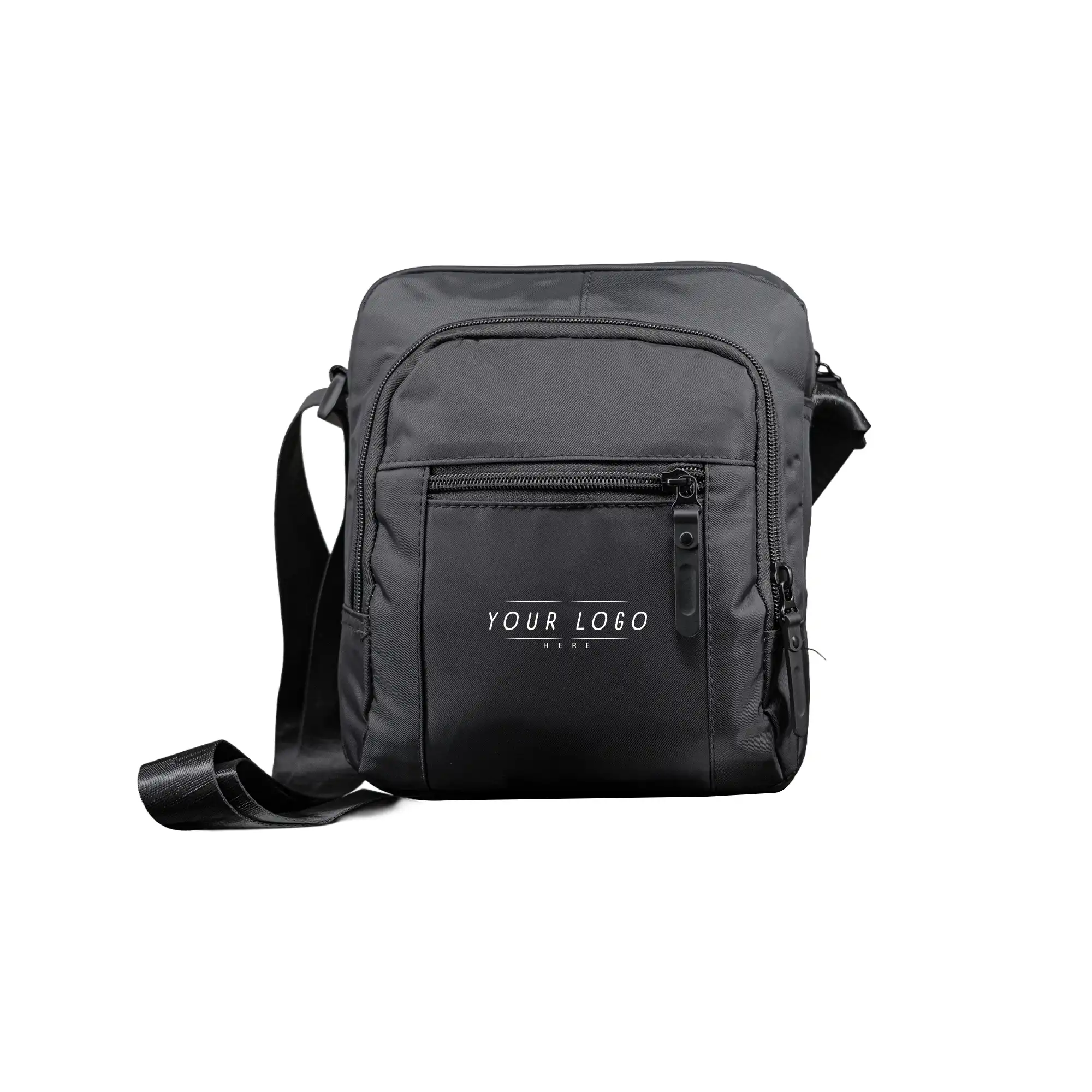 Premium black sling bag with adjustable strap and multi-compartment travel design