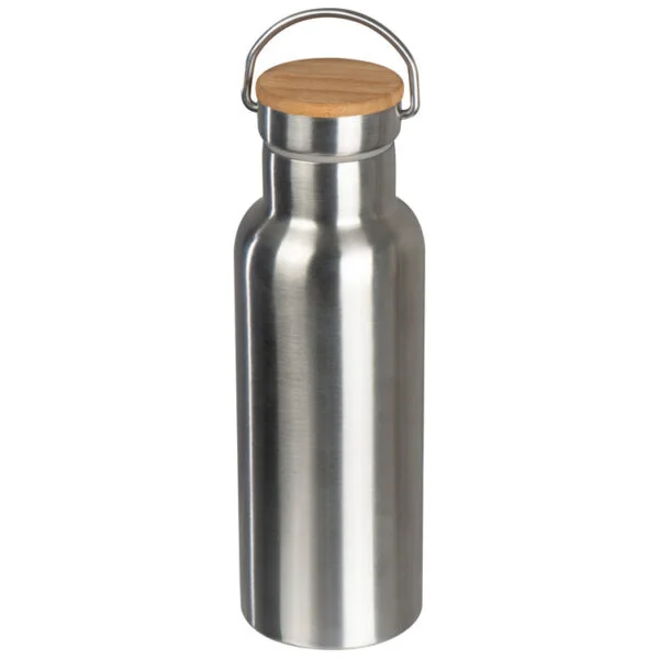 Insulated Bottle With Bamboo Cap Silver